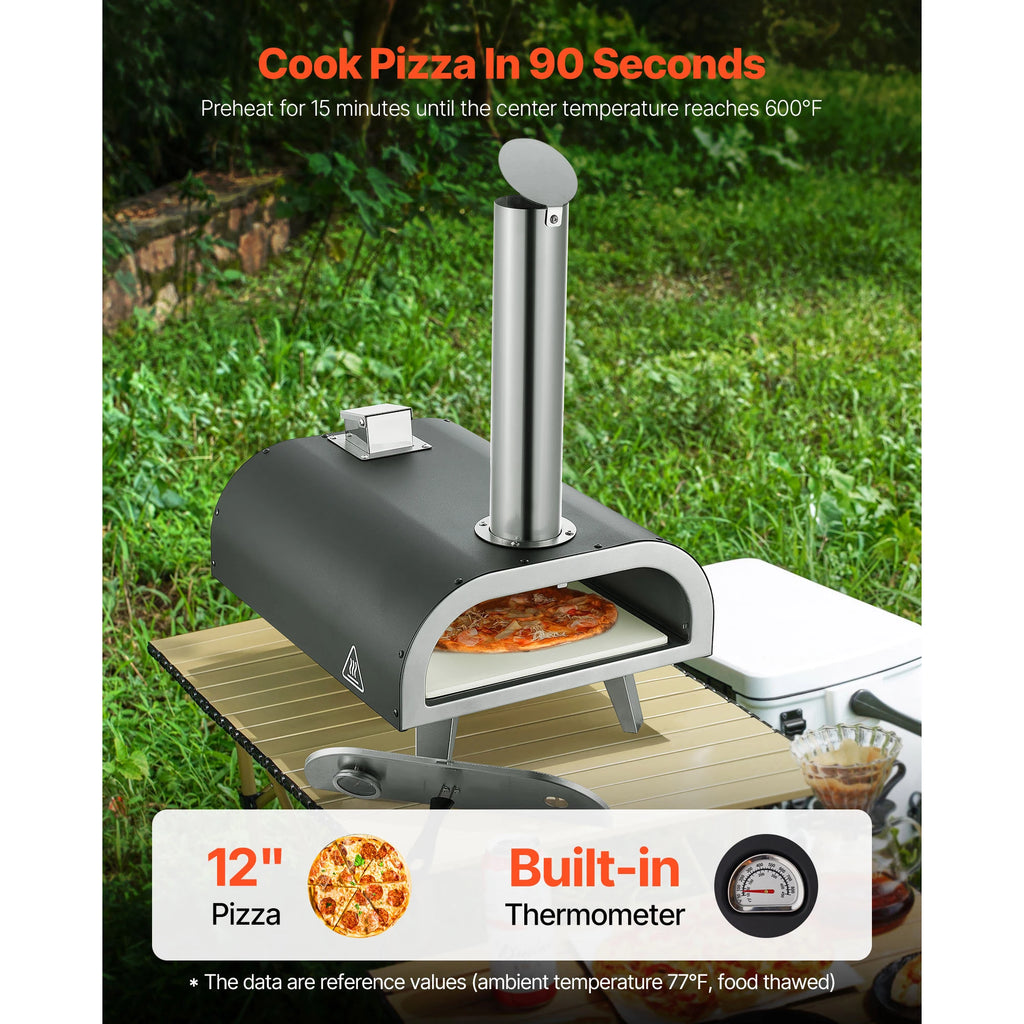 SucceBuy 12 Inch Outdoor Pizza Oven Wood Fired Pizza Ovens Pellet Pizza-Stove with Thermometer for Outside Backyard Patio Campin
