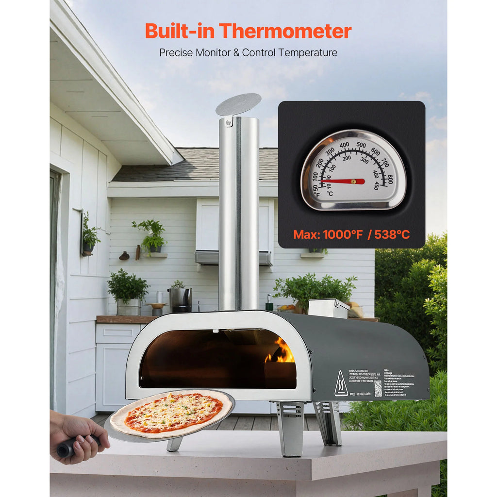 SucceBuy 12 Inch Outdoor Pizza Oven Wood Fired Pizza Ovens Pellet Pizza-Stove with Thermometer for Outside Backyard Patio Campin