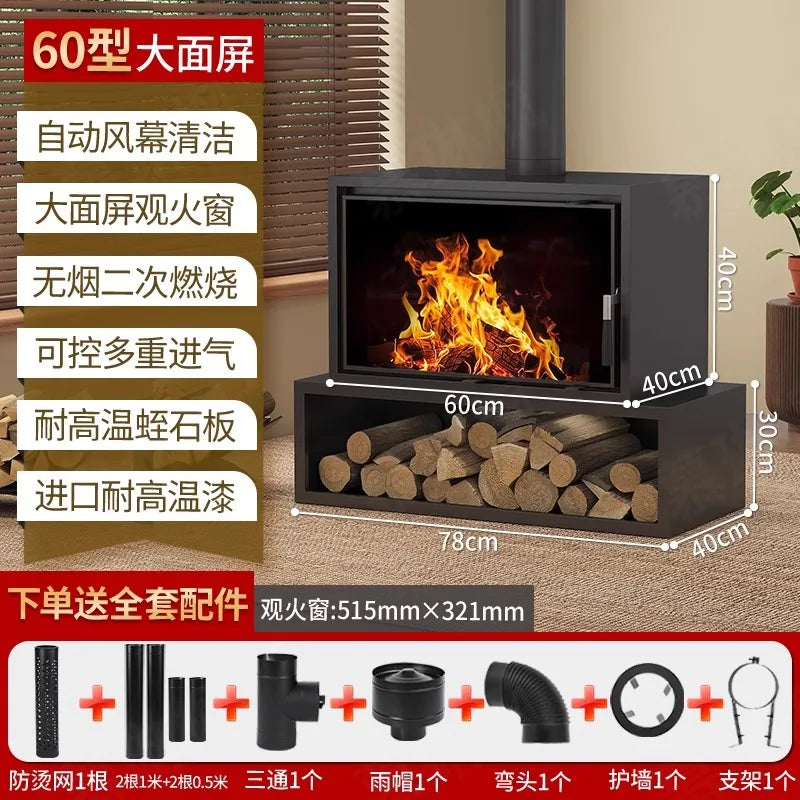 Large-screen Real-fire Fireplace, Wood-burning Stove for Heating, Firewood Stove Cast Iron Fireplac fireplace био камин