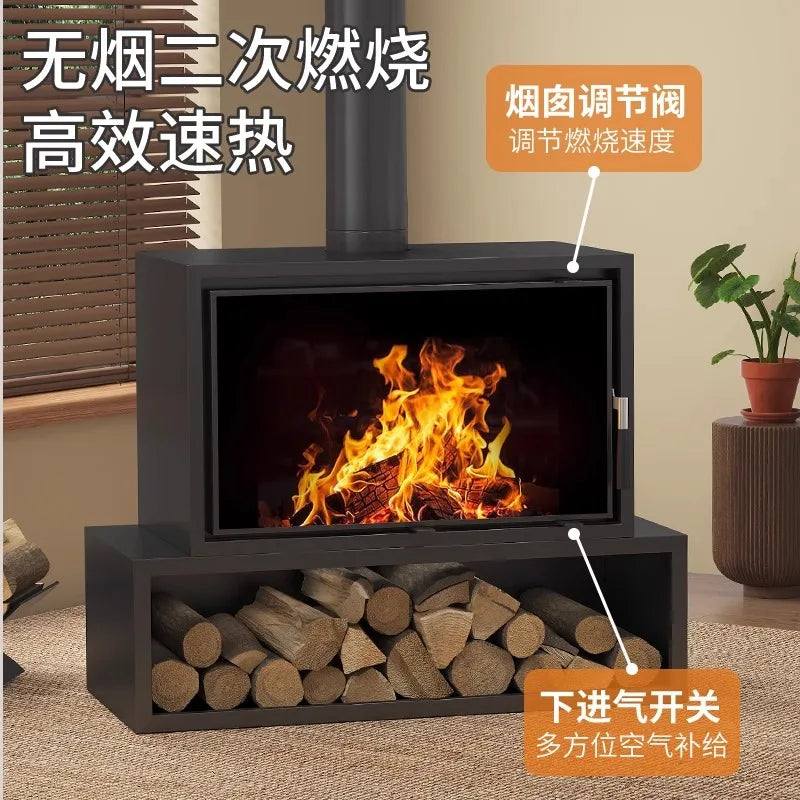 Large-screen Real-fire Fireplace, Wood-burning Stove for Heating, Firewood Stove Cast Iron Fireplac fireplace био камин