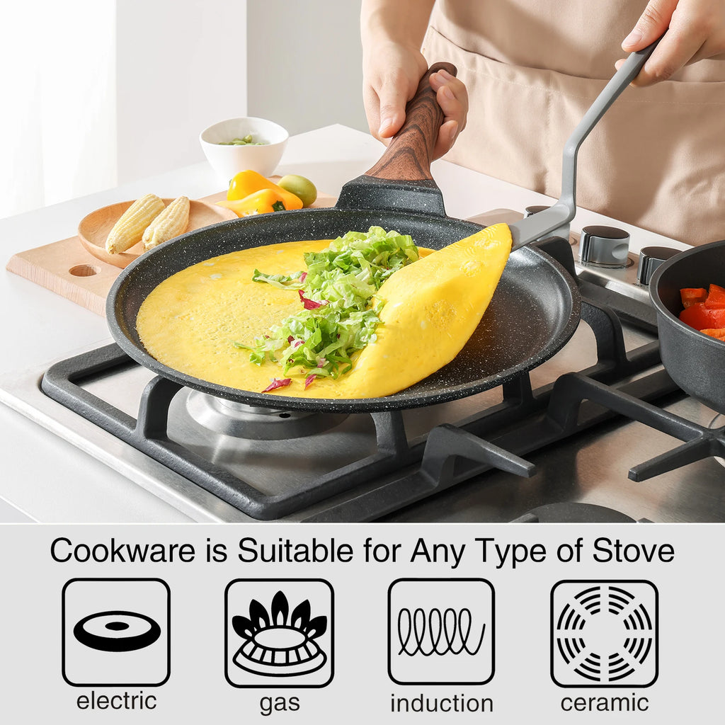 KORDISEN Pizza Frying Pan Nonstick 10/12inch Breakfast Fried Eggs Pizza Steak Burger Pancake Pots Induction Cooker Compatible