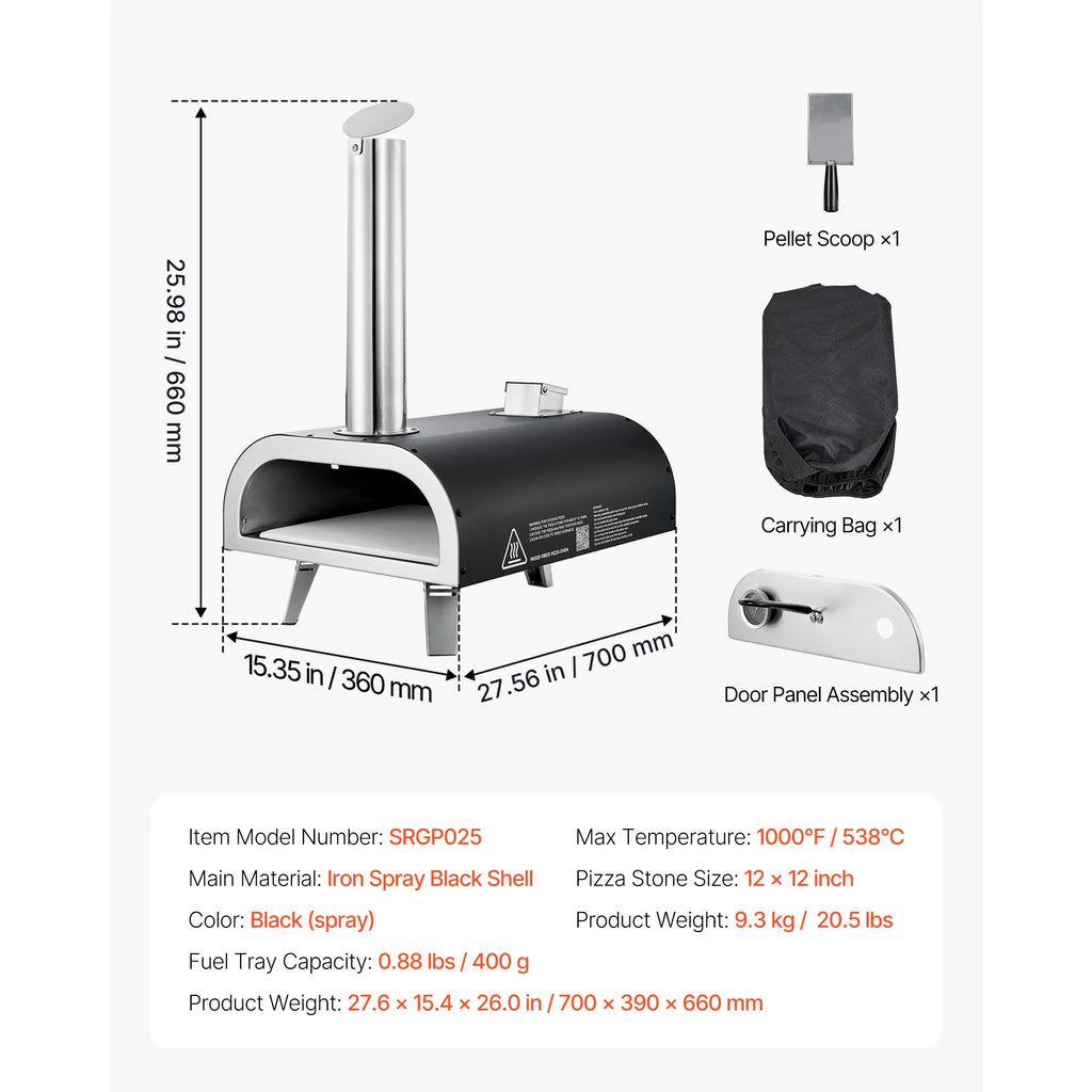 SucceBuy 12 Inch Outdoor Pizza Oven Wood Fired Pizza Ovens Pellet Pizza-Stove with Thermometer for Outside Backyard Patio Campin