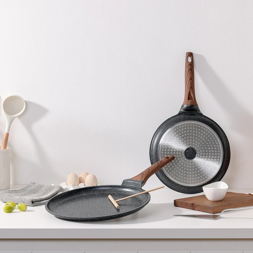 KORDISEN Pizza Frying Pan Nonstick 10/12inch Breakfast Fried Eggs Pizza Steak Burger Pancake Pots Induction Cooker Compatible