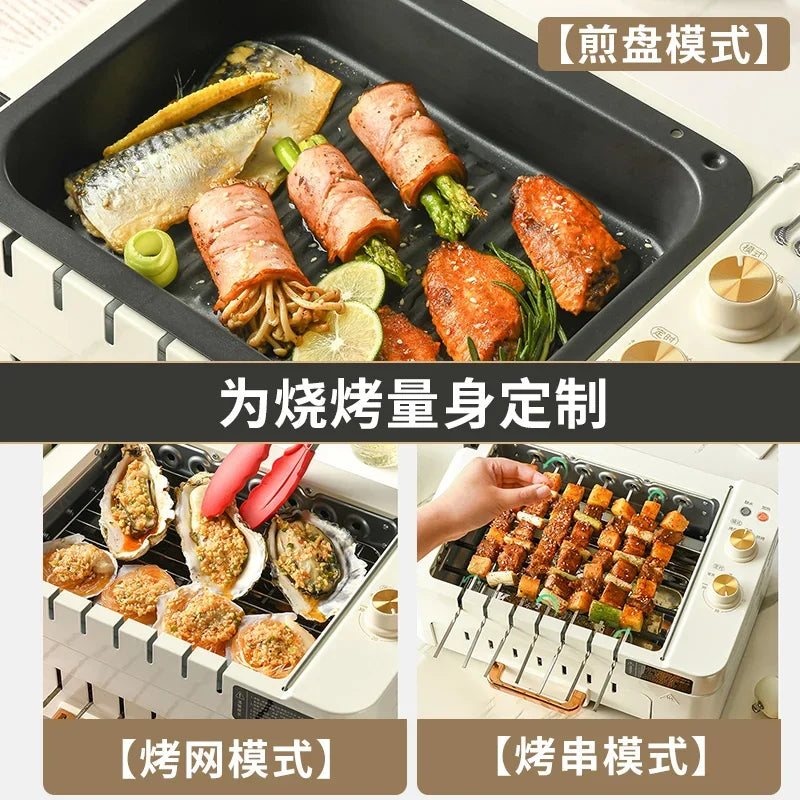 220V Automatic Multi-functional Indoor Electric Oven for Home Use with Smokeless BBQ Grill Turnspit Rotisserie